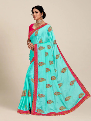 M.S.RETAIL Embroidered Bollywood Chiffon Saree(Light Blue, Pink)