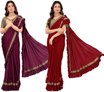 MIJAASHREE Solid/Plain Bollywood Lycra Blend Saree(Pack of 2, Multicolor)
