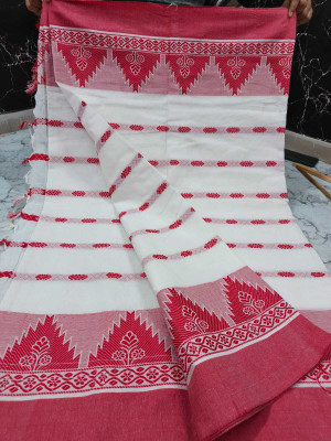 LYANNA Woven, Solid/Plain Assam Silk Handloom Cotton Silk Saree(Multicolor, White)