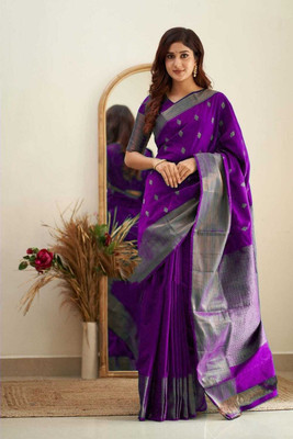 VISVASTA Self Design Kanjivaram Jacquard, Art Silk Saree(Purple)