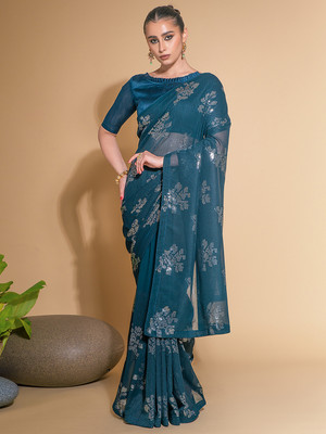 Divastri Embellished Bollywood Georgette Saree(Dark Blue)