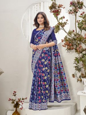 Sariya Woven Banarasi Jacquard, Silk Blend Saree(Dark Blue)