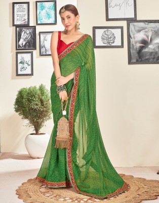 Samah Printed, Embellished, Embroidered Bandhani Georgette Saree(Green)