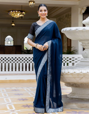 all about you Ombre, Woven Bollywood Georgette Saree(Blue)