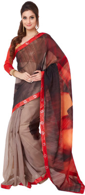 Saanjh Solid/Plain Saree with Attached Blouse Cotton Blend Saree(Grey)