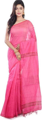 Pal Handloom Self Design Handloom Pure Cotton Saree(Pink)
