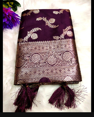 Paithani Vastram Woven, Floral Print, Paisley Banarasi Chiffon Saree(Purple)