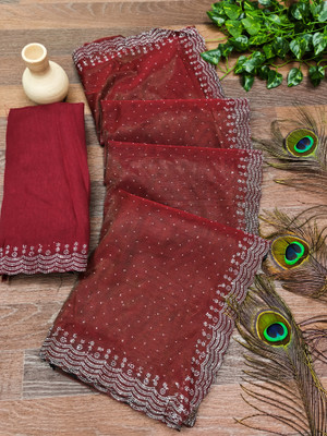 kashvi sarees Embellished Bollywood Net, Lace Saree(Maroon)