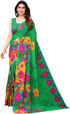 RENSILAFAB Printed Daily Wear Georgette Saree(Green)
