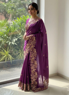 shree maruti fashion Embroidered, Floral Print Bollywood Chiffon Saree(Blue)