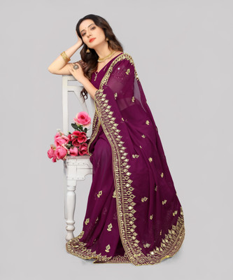 NETRA BOUTIQUE Embroidered Bollywood Georgette Saree(Purple)