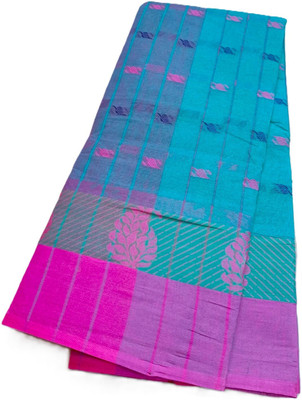J KunduHouse Temple Border Tant Pure Cotton Saree(Multicolor)