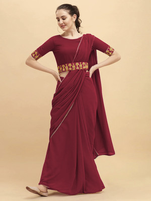 SFCS Embellished Bollywood Georgette, Chiffon Saree(Maroon)