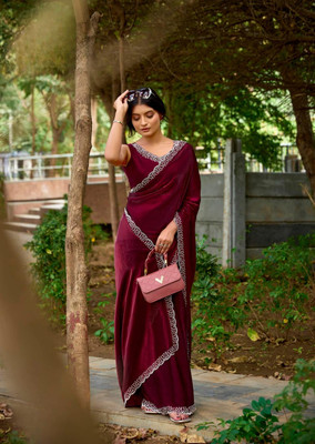 HARIOM CREATION Self Design, Solid/Plain, Paisley Saree with Attached Blouse Satin Saree(Maroon)