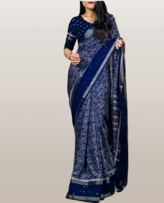 Amavii Printed Bollywood Dupion Silk Saree(Blue)