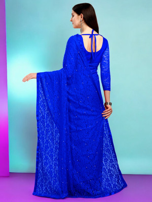 NEXA Self Design Bollywood Net Saree(Blue)