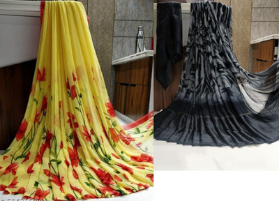 HouseOfCommon Printed Daily Wear Georgette Saree(Pack of 2, Multicolor)