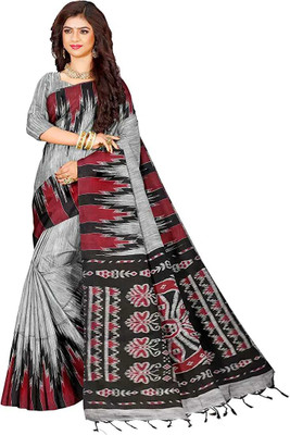 UR Affection Printed Handloom Pure Cotton Saree(Grey)