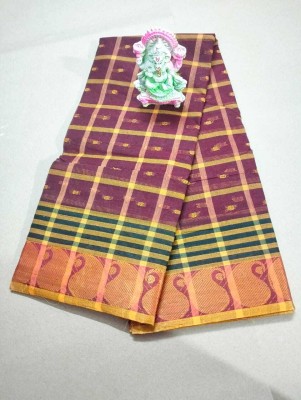 Maasaree Woven, Checkered Tant Pure Cotton Saree(Maroon)