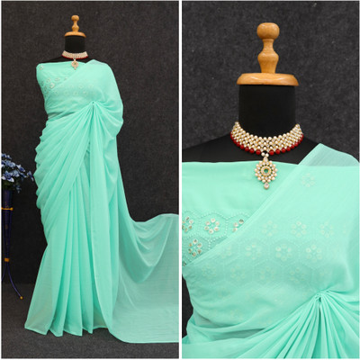 ZENFAB THREADS Self Design Bollywood Georgette Saree(Light Green)
