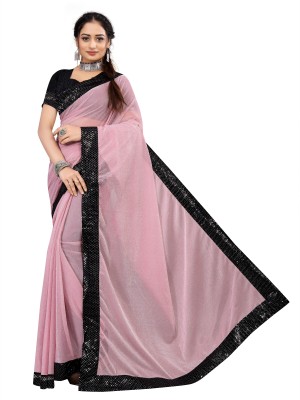 miracletex Solid/Plain Bollywood Lycra Blend Saree(Pink)