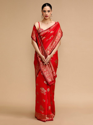House of Pataudi Woven Banarasi Silk Blend Saree(Red)