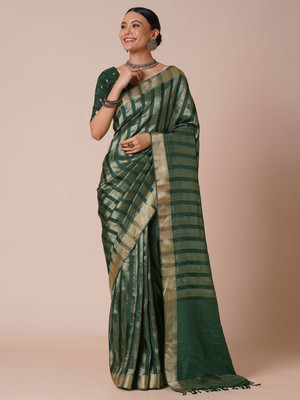 House of Pataudi Woven Banarasi Silk Blend Saree(Green)
