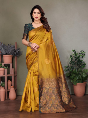 Vedant Vastram Woven Banarasi Jacquard Saree(Mustard)
