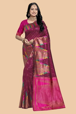 SilkSutra Printed Banarasi Silk Blend Saree(Multicolor)