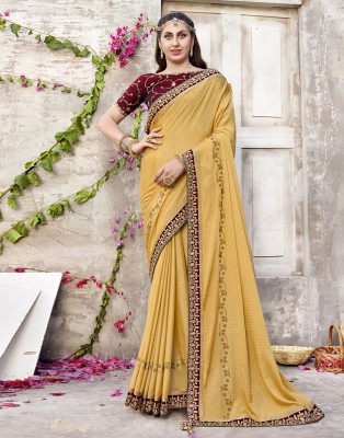 Samah Woven, Embroidered, Embellished Bollywood Chiffon Saree(Yellow)