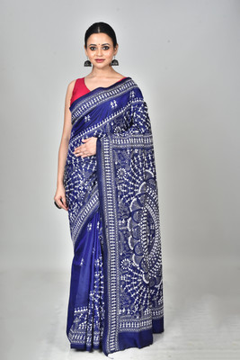 Ramshyam Collection Woven Kantha Pure Silk Saree(Blue)