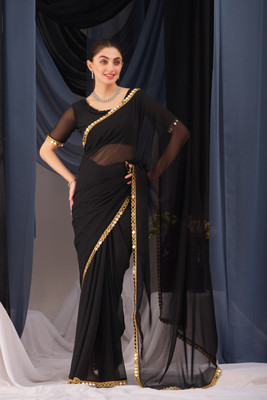 NERTA BOUTIQUE Solid/Plain Bollywood Georgette Saree(Black)