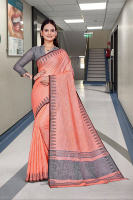 Feminista Self Design, Woven Daily Wear Cotton Silk Saree(Orange)