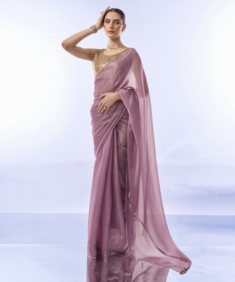 Kalista Solid/Plain Bollywood Chiffon Saree(Purple)