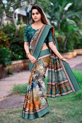 Dharmata Enterprise Digital Print Bollywood Cotton Silk Saree(Multicolor)