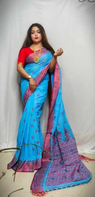 PRAVATI FASHION Self Design Handloom Cotton Blend Saree(Light Blue)