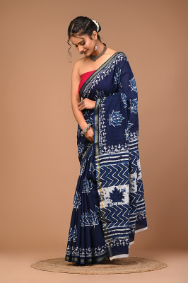 Shreeji Textiles Printed Bollywood Pure Cotton Saree(Blue)