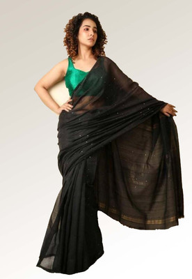 RM CREATION Self Design Handloom Cotton Silk Saree(Black)