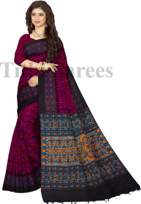 TITHISAREES Printed Sambalpuri Cotton Blend Saree(Purple)