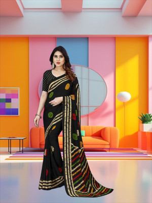 SmittenSmit Printed Bollywood Georgette Saree(Black)