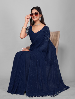 Vrati Creation Embellished Bollywood Georgette Saree(Blue)