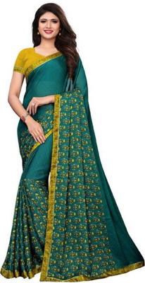 RAJESHWAR FASHION Printed Bollywood Pure Silk, Art Silk Saree(Light Blue, Light Green)