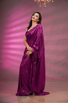 UNNATIFASHIONER Embellished Bollywood Georgette Saree(Purple)
