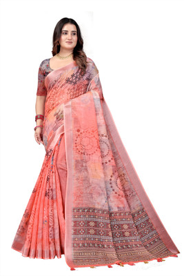 Suhagfab Printed Bollywood Cotton Linen Saree(Multicolor)