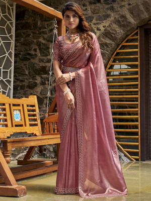 ANOUK Embellished Daily Wear Organza Saree(Pink)