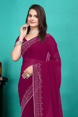 SHELDROM MART Embellished Bollywood Georgette Saree(Pink)