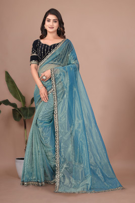 Ruhabs Solid/Plain Bollywood Tissue Saree(Multicolor)