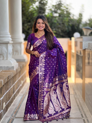 Yogik Creation Printed Banarasi Art Silk Saree(Purple)