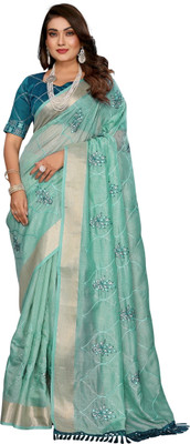 Shubh Mangalam Creation Embroidered Bollywood Supernet Saree(Light Blue)