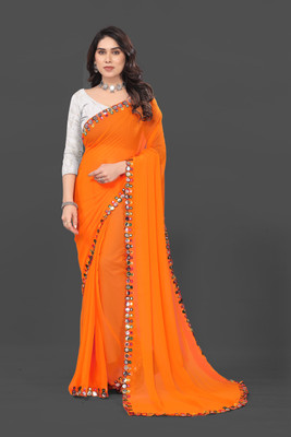Manan Creation Embellished Bollywood Georgette, Chiffon Saree(Orange)